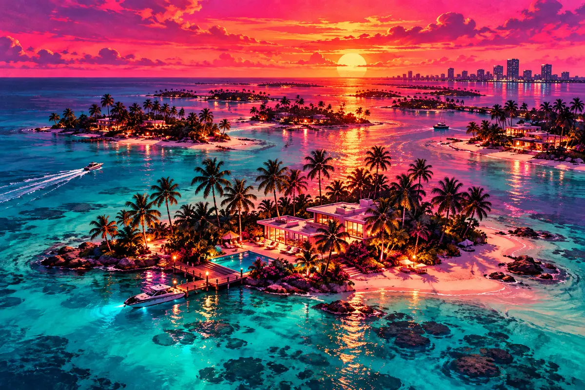 An original painted scene in a sunset palette.